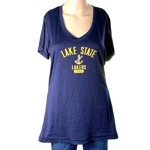 Champion Womens T Shirt Jersey Lake Superior State Lakers V Neck Navy Blue XL